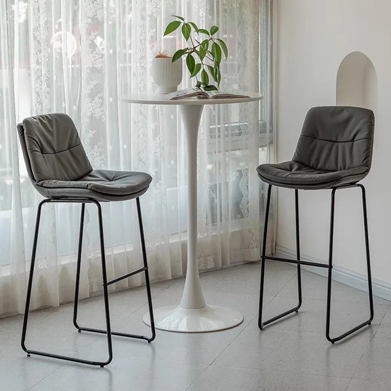 Black Stylish Lounge Bar Stool Modern Simple Back Leather Metal Nordic Chair Designer Comfortable Taburete Alto Furniture