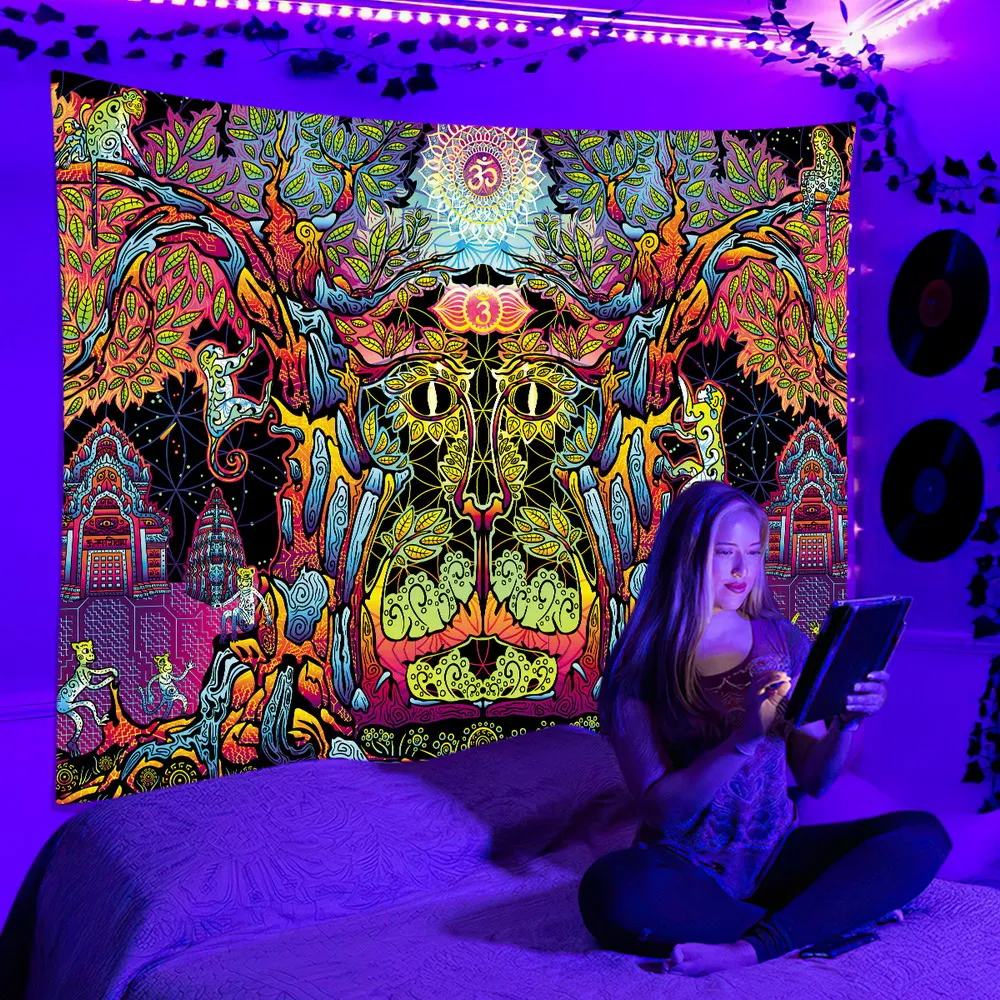 Fluorescent Tapestry UV Psychedelic Aesthetic Wall Hanging tapestry decorations For Bedroom Dorm Independent Room Decoration
