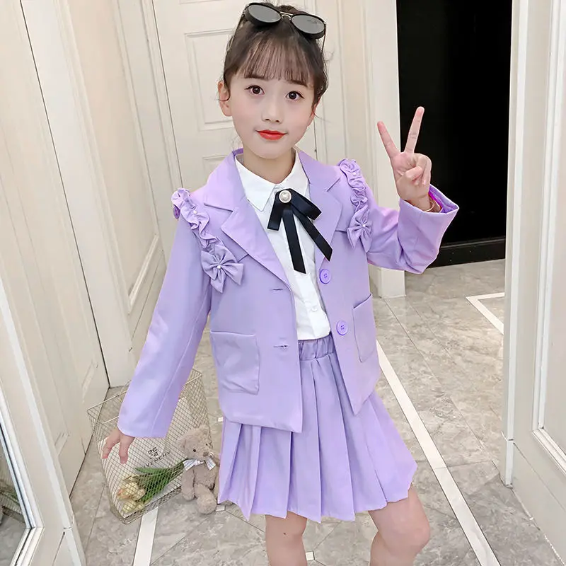 

2022 Baby Girls Fashion Clothing Set Classic Solid Jackets+skirts Kids Toddlers Spring Autumn Elegant Suits Child Clothes