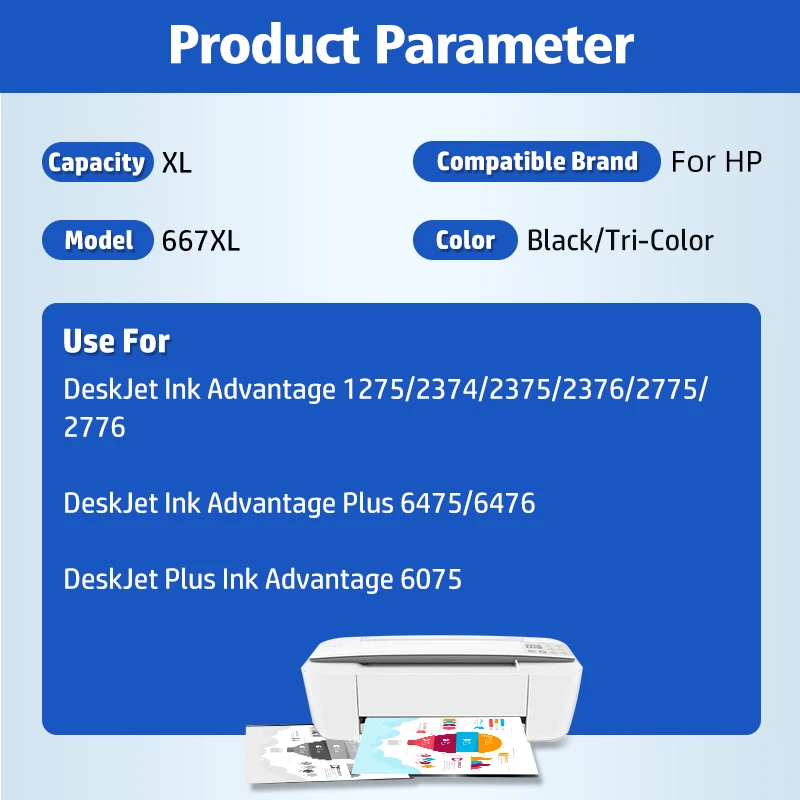 InkGarden 667XL Ink Cartridges For HP 667 HP667 XL Replacement Compatible Deskjet 1275 2374 2375 2376 2775 2776 6475 Printer — view 3