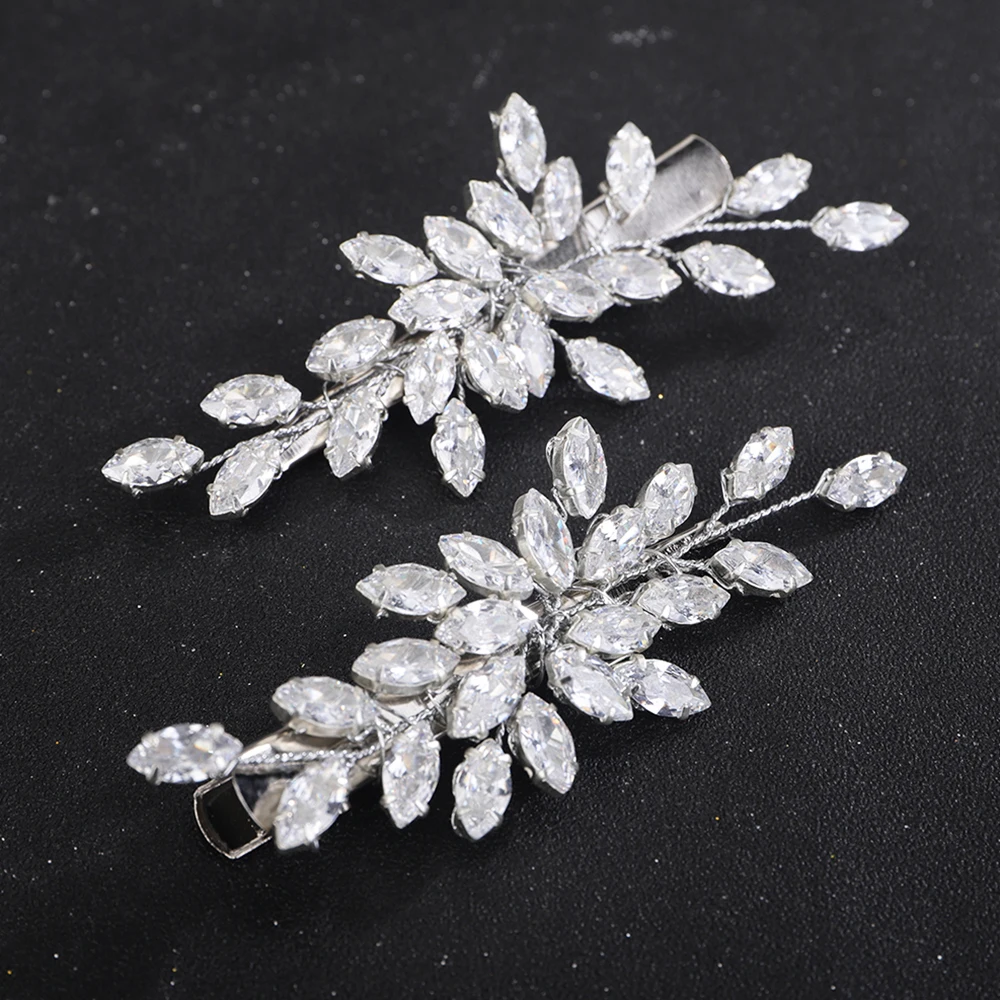 Women Wedding Zircon 2PCS Hair Clips Silver Bridal Bride Hair Accessories Jewelry Vintage Party Prom Ornaments Headdress
