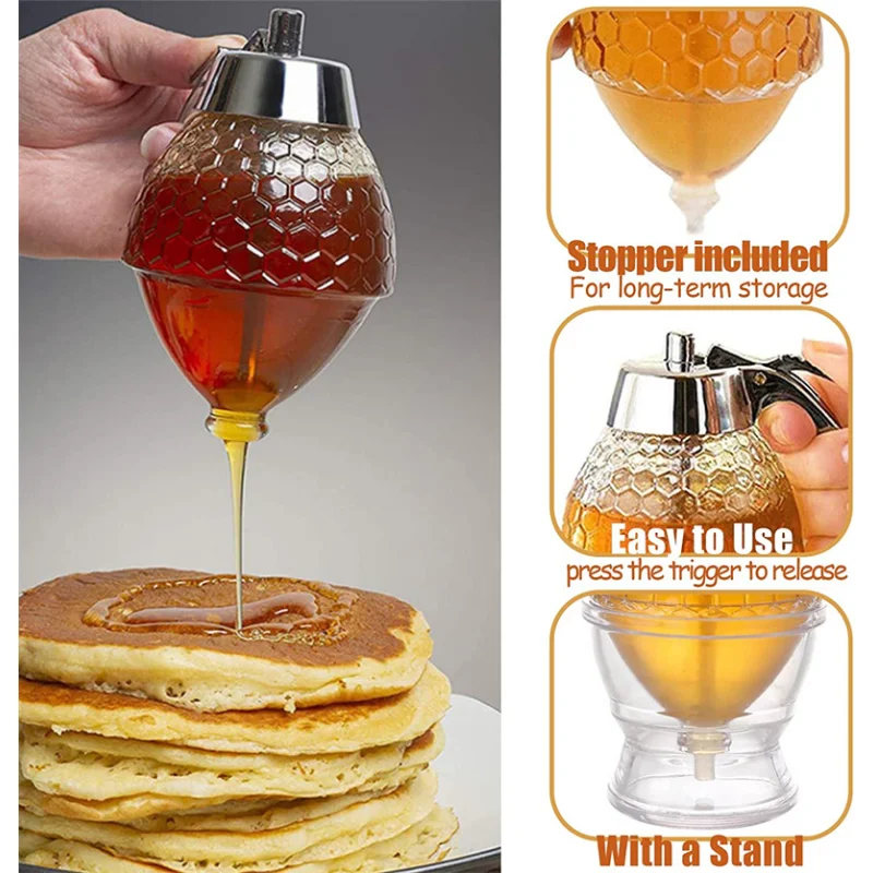 Syrup dispenser jam squeeze bottles condiment bottles Diamond Shaped Glass Honey Dispenser 200ml large capacity multifunctional oil bottle vinegar and sauce dispensers kitchen tool