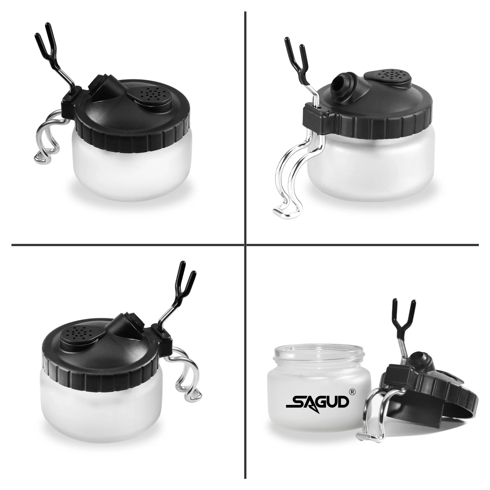Airbrush Cleaning Kit Clean Pot Jar with Holder and Cleaning Brushes/Needles Double–Ended Brush AirBrush Protection Covers 2