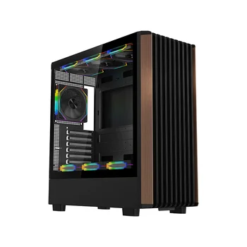 WJCOOLMAN Wood Element Desktop Gaming Computer Case with Glass Side Panel ATX Motherboard Support 280/360 Water Cooling