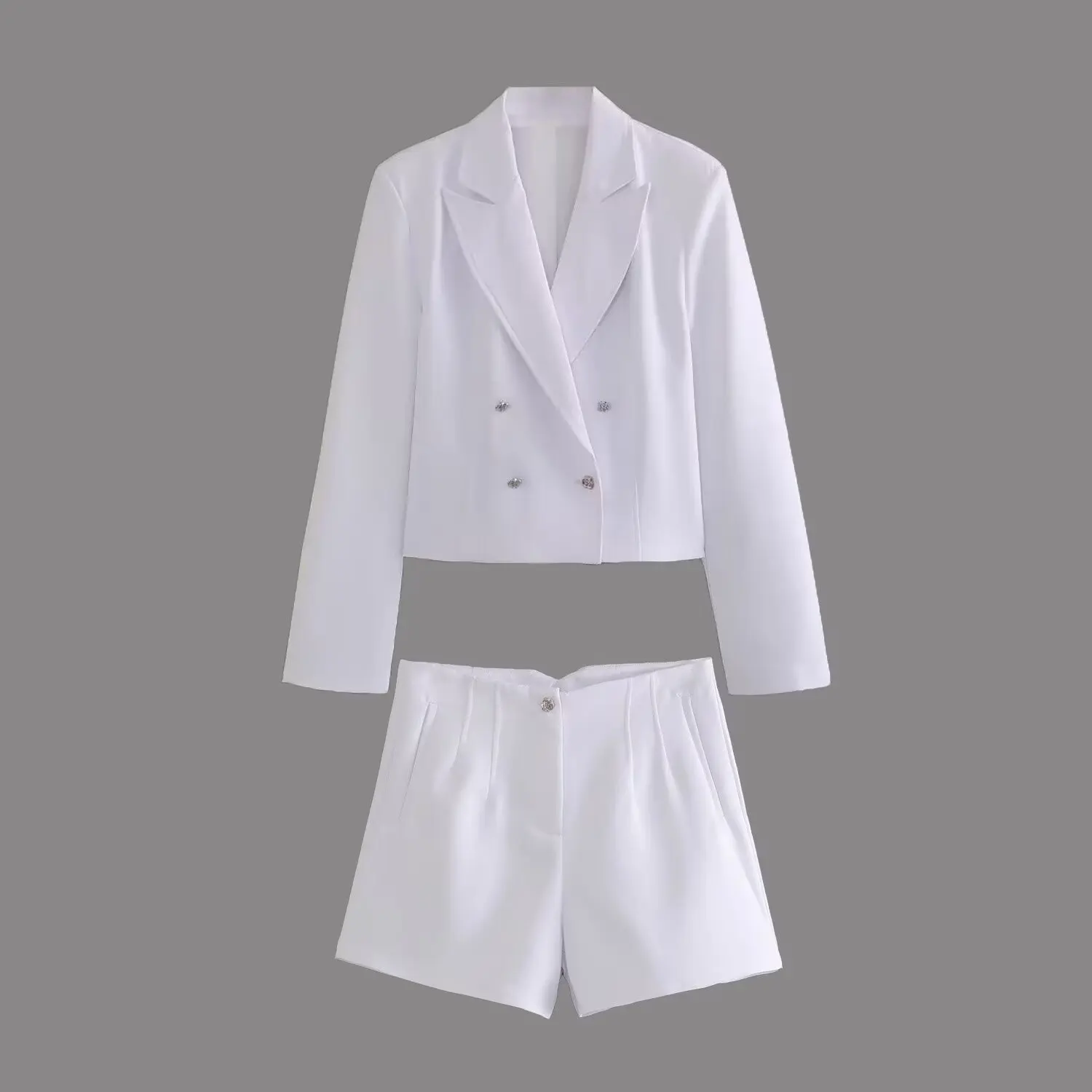 

Suit Women's 2024 New Fashion Exquisite Button Double-breasted Short Suit Jacket Retro Long-sleeved Shirt+high Waist Shorts Suit