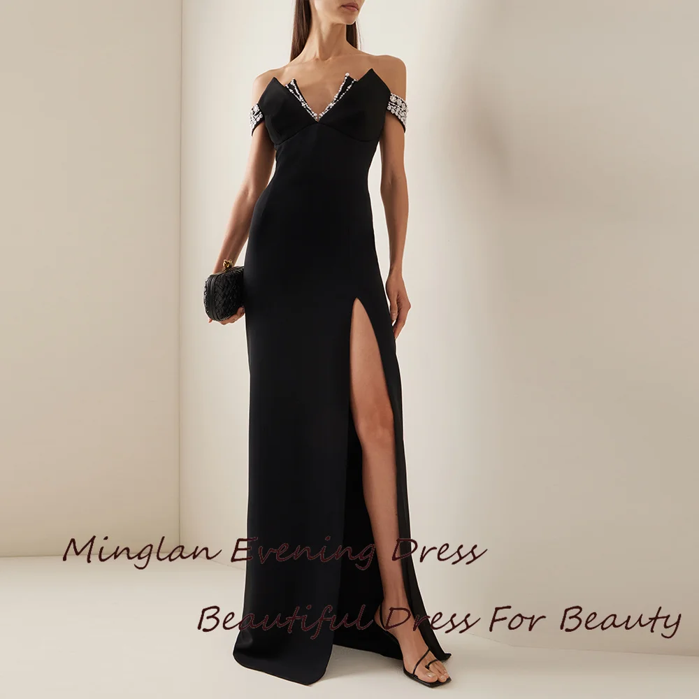 

MINGLAN Luxury V-Neck Evening Dress Elegant Crystal High Split Custom Made Christmas Cocktail Formal Party Prom Gown For Women