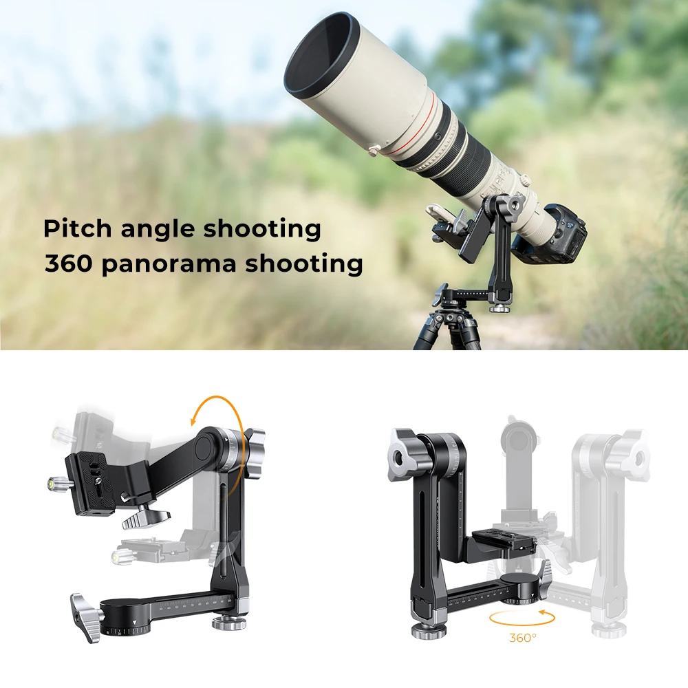 K&F Concept Gimbal Tripod Head Aluminium Alloy Heavy Duty 360&deg; Panoramic Head with 1/4" Quick Release Plate For Camera Tripods