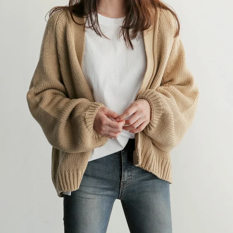 Women Knitted Cardigan Sweater Jacket V Neck Casual Office