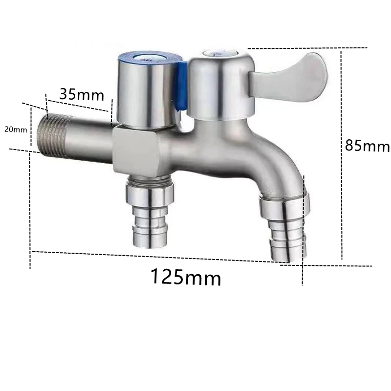 Stainless Steel Faucet Double Outlet Dual Control Water Tap One in Two Out Faucet 1/2" Bidet Faucets Bathroom Accessories