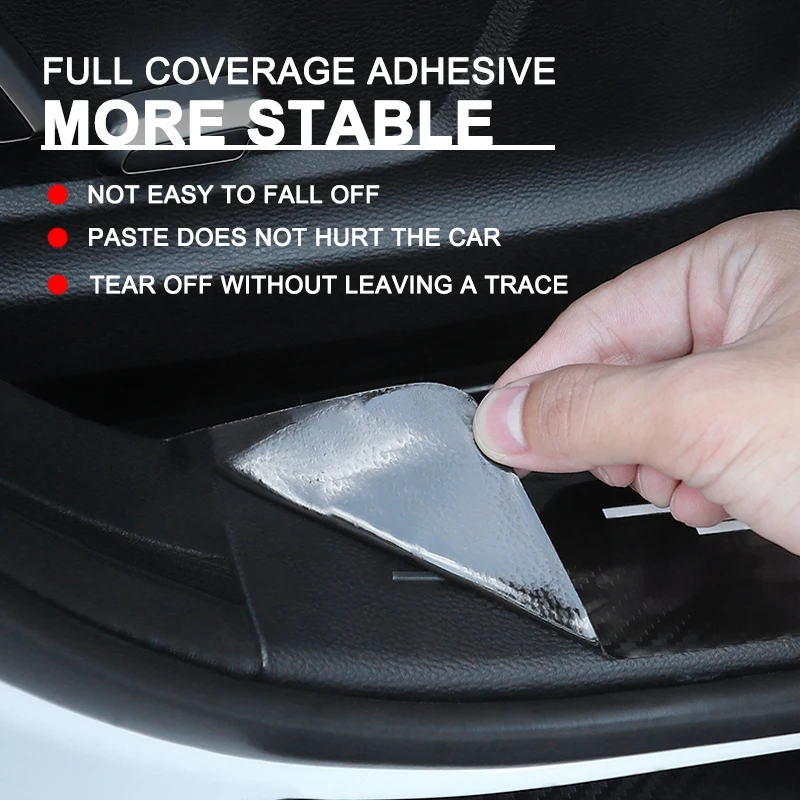 Carbon Fiber Look Door Sill Protectors - Scratch Resistant & Easy to Install (4-Pack)