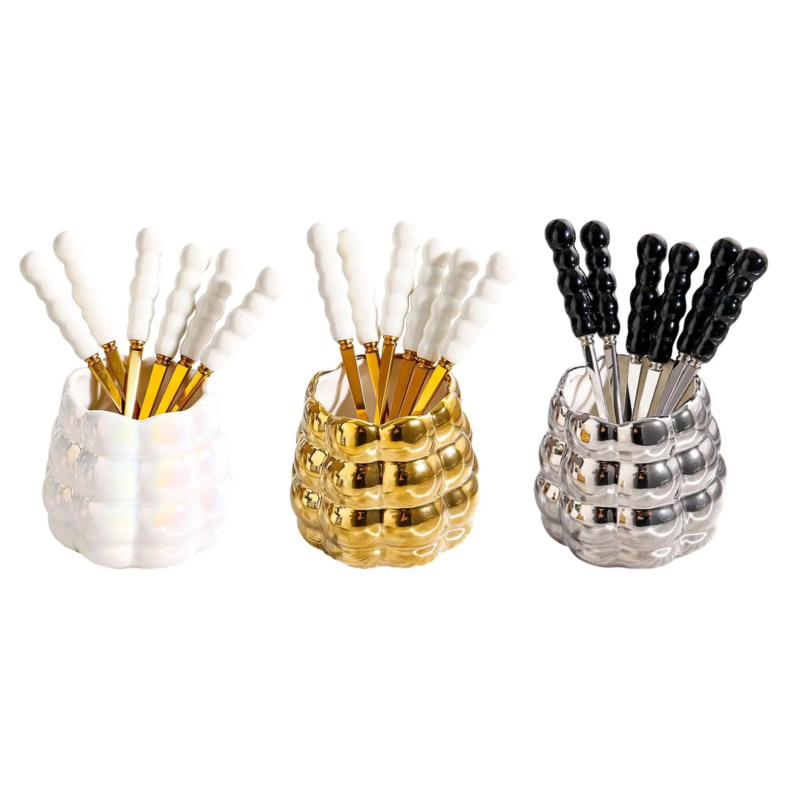 

Fruit Fork Set Coffee Spoons Food Pick Fork Holder Cute Creative Appetizer Forks