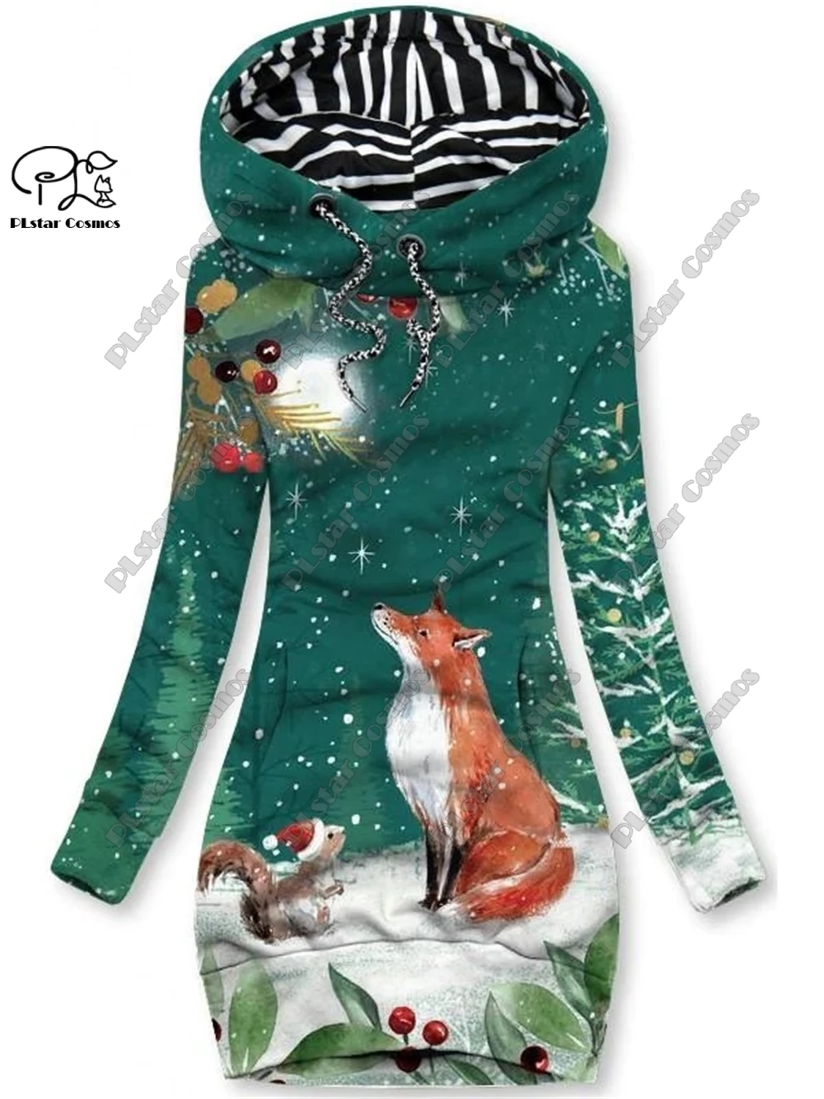 PLstar Cosmos 3D printing women's long sweater dress animal series Christmas style panda elk casual slimming series 4