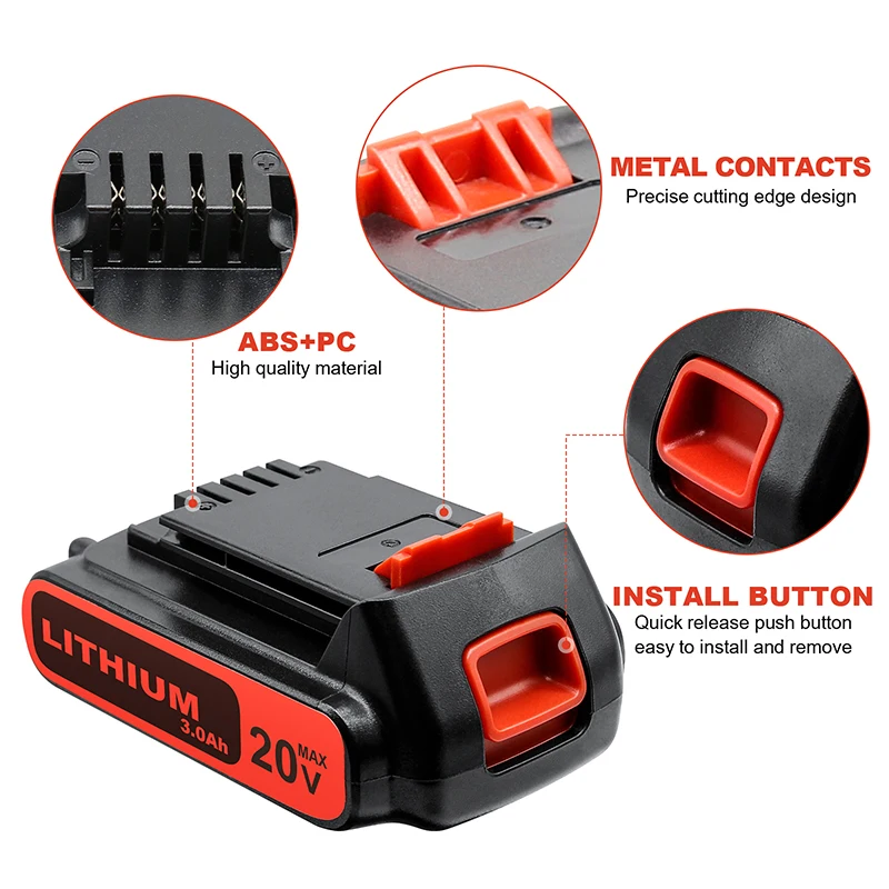 Power Tool Battery For Black Decker 3000mAh LBXR20 Lithium Battery 20V LBXR20 LB20 LBX20 LBXR BL LB2X4020-OPE