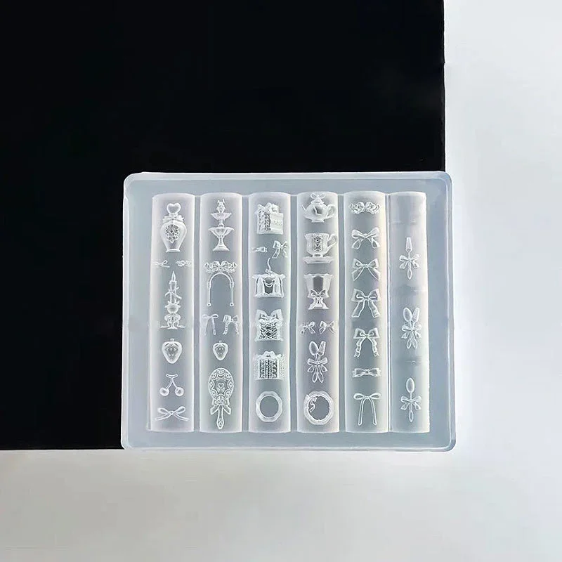 투명 네일 아트 실리콘 조각 몰드 보우노트 미러 티컵 UV 젤 폴리쉬 아트 몰드 DIY 디자인 네일 참 스텐실 데코