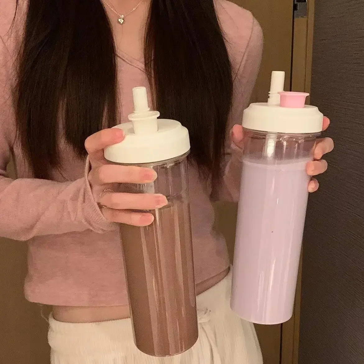 500/850ml Plastic Sports Water Bottles Juice Milk Transparent Cup with Lid Straw Bubble Tea Coffee Cup Large Capacity Drink