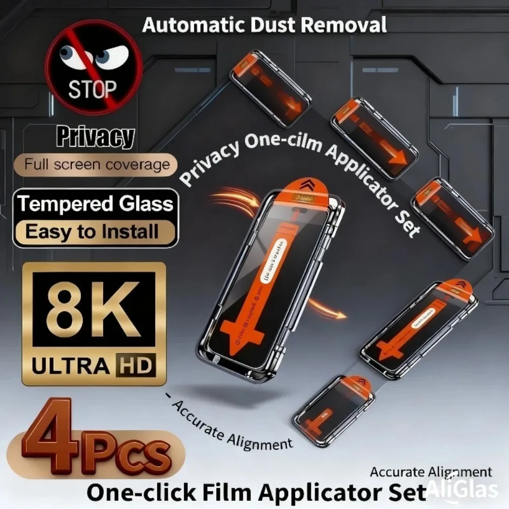 4 Pezzi Pellicola Protettiva in Vetro Temperato Privacy a Copertura Totale per iPhone 17 16 15 14 Pro Max 13 12 11 Pro Mini 16e Air 15 14 Plus