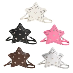 Mochila con forma estrella puntas, bolso hombro viaje con correa ajustable, mochila informal con remaches a