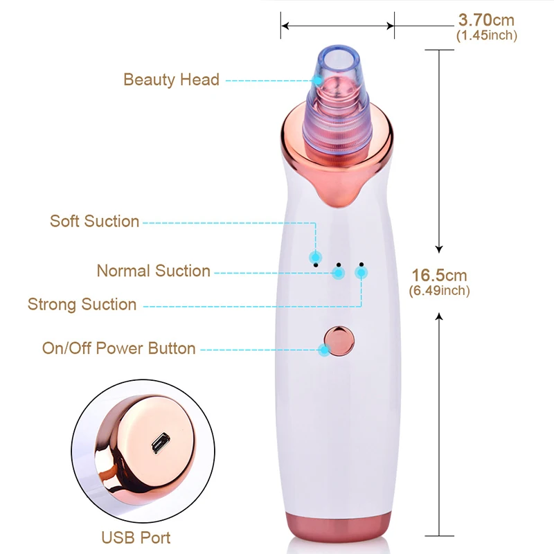 Blackhead Remover Diamond Dermabrasion Nose Vacuum Pore Cleanser Acne Pimple Suction Extractor USB Rechargeable Skin Care Tool 6