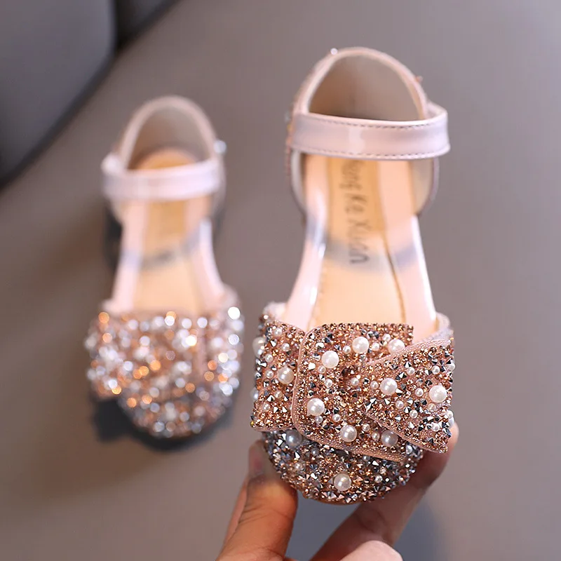 

Summer Baby Girls Sandals Children Sandals Toddler Infant Kids Slip on Pearl Crystal Single Princess Roman Shoes Size 21-36