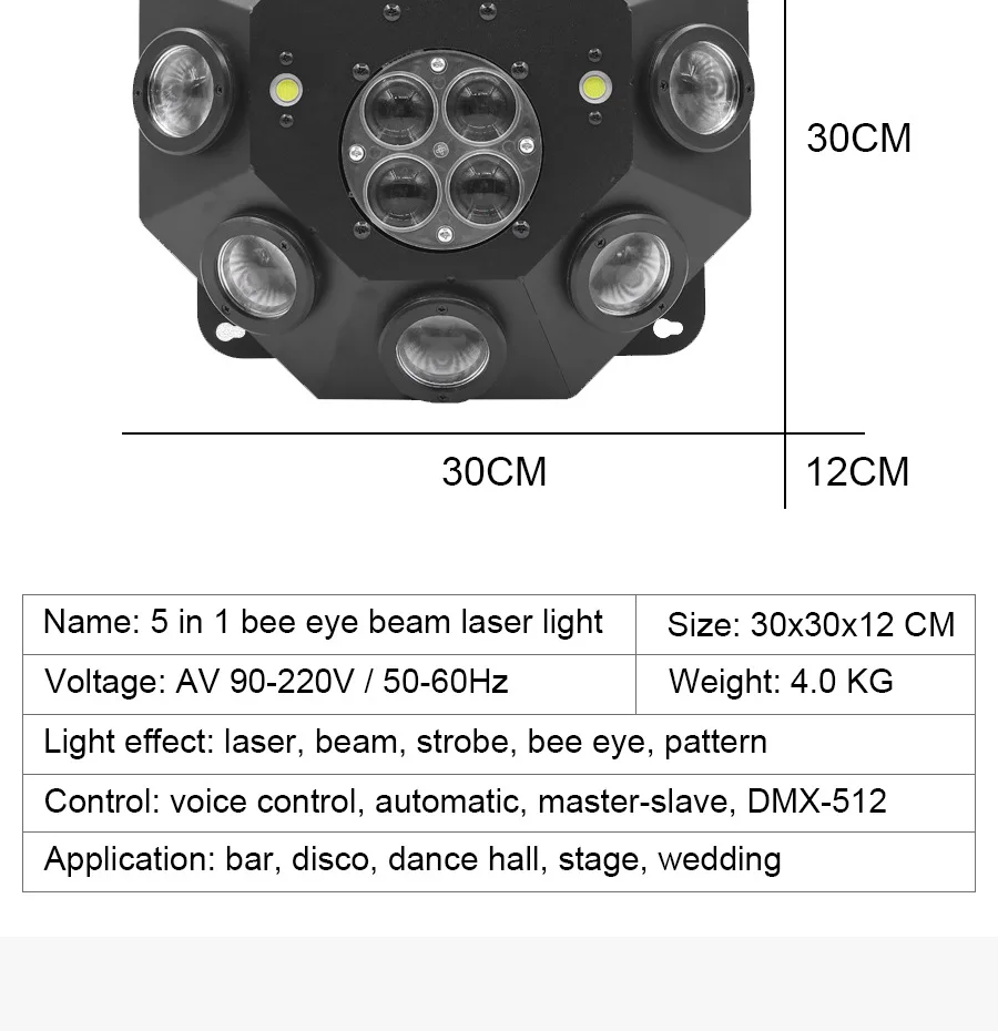 New RGBW Bee Eye 5 In1 Led Laser Beam Spider Disco Moving Head Light By DMX Cont