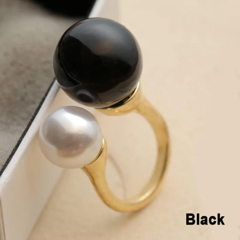 1pcs Rings for Women Chic Fashion Double Pearl White Black Opening Adjustable Ring Gift ring set gold color rings stainless steel ring tibetan silver rings signet ring finger watch ring finger ring gold color ring chain ring half face ring amethyst zirconia ring silver ring opening ring adjustable rings zircon crystal ring wedding rings moissanite diamond ring color change ring wedding ring ceramic ring animal ring