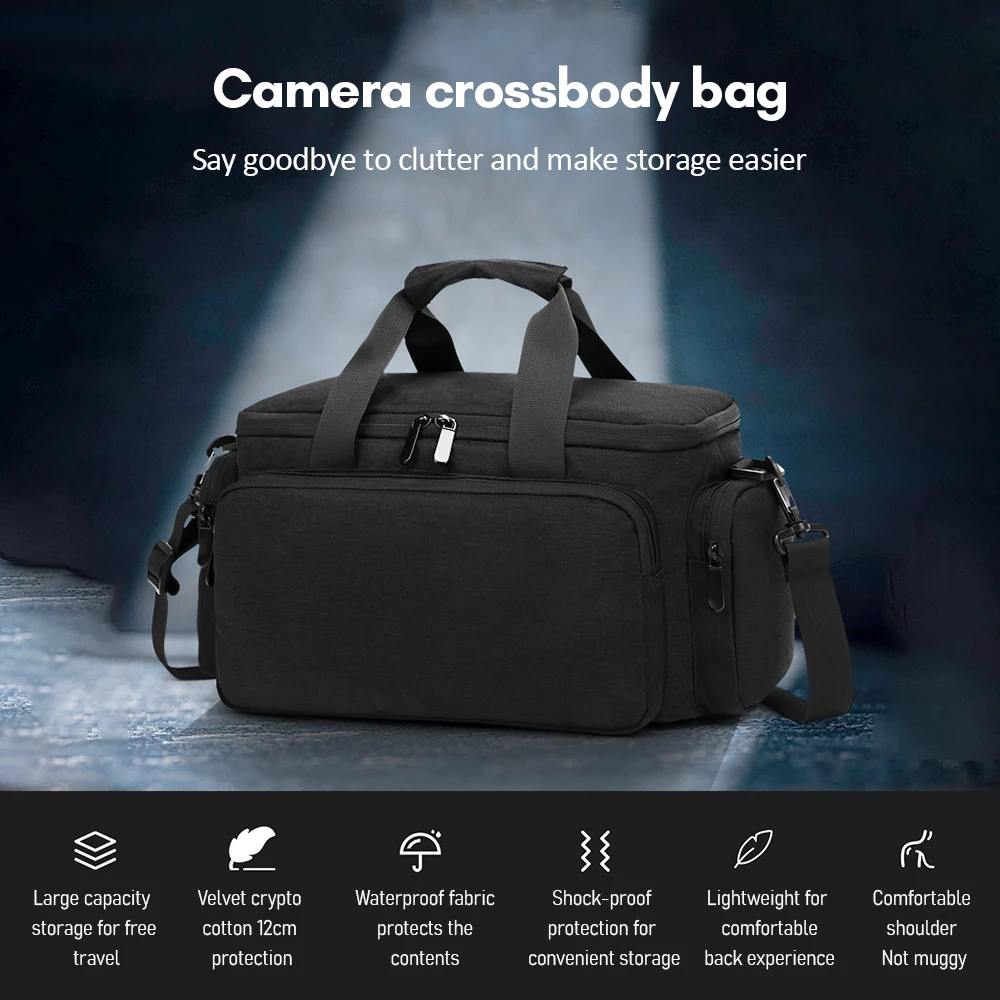 Water-Resistant Shock-Proof Travel Camera Shoulder Bag with Removable Dividers