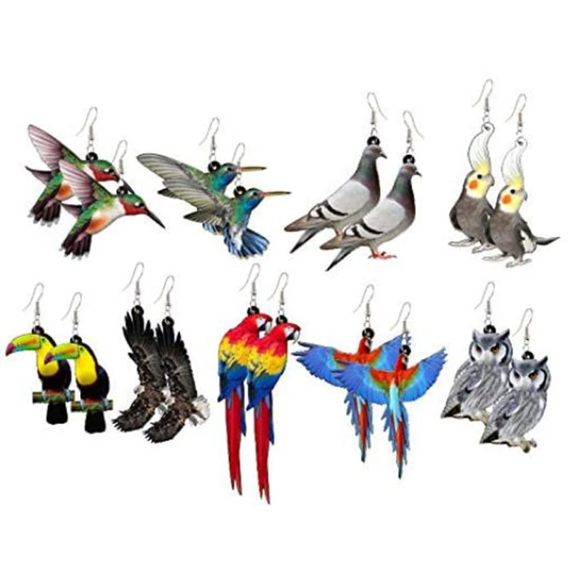 

9 Pairs Novelty Bird Acrylic Dangle Drop Earrings Creative Cool Eagle Earrings For Women Girl Cute Animal Jewelry Gifts