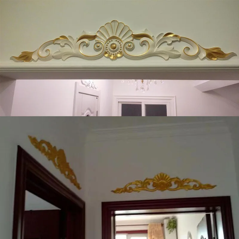 Rectangular carved natural decals for furniture cabinet door lintels wall soft plastic flowers non wood line decals vintage home
