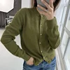 Autumn Women's Casual Wool Solid Color Round Neck Long Sleeve Loose Cardigan Sweater 2