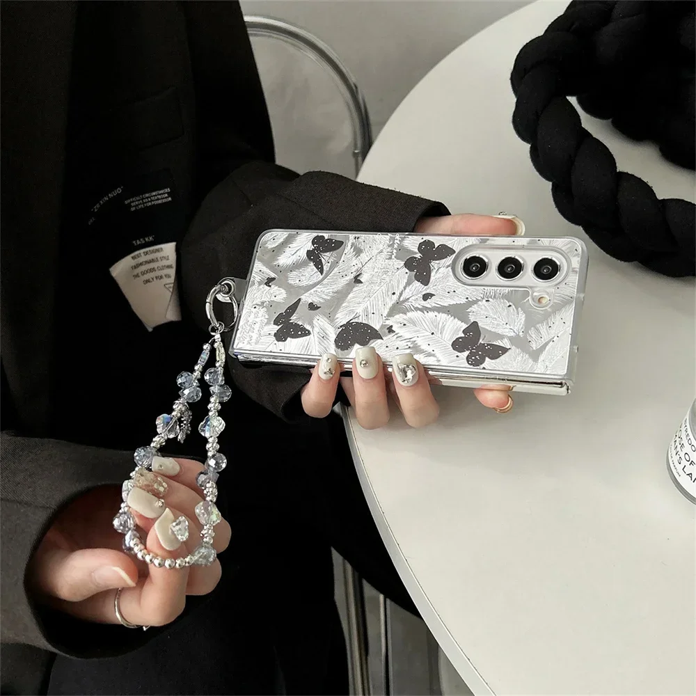 Fashion Feather Black Butterfly Chain Lanyard Case - Ultra Thin Hard PC Protective Cover