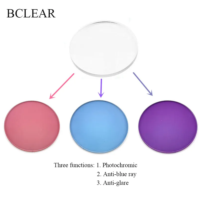 

BCLEAR 1.56 Aspherical Anti-blue Anti-glare Lenses Photochromic Sun Lenses Pink Blue Purple Prescription Lens Summer Chameleon