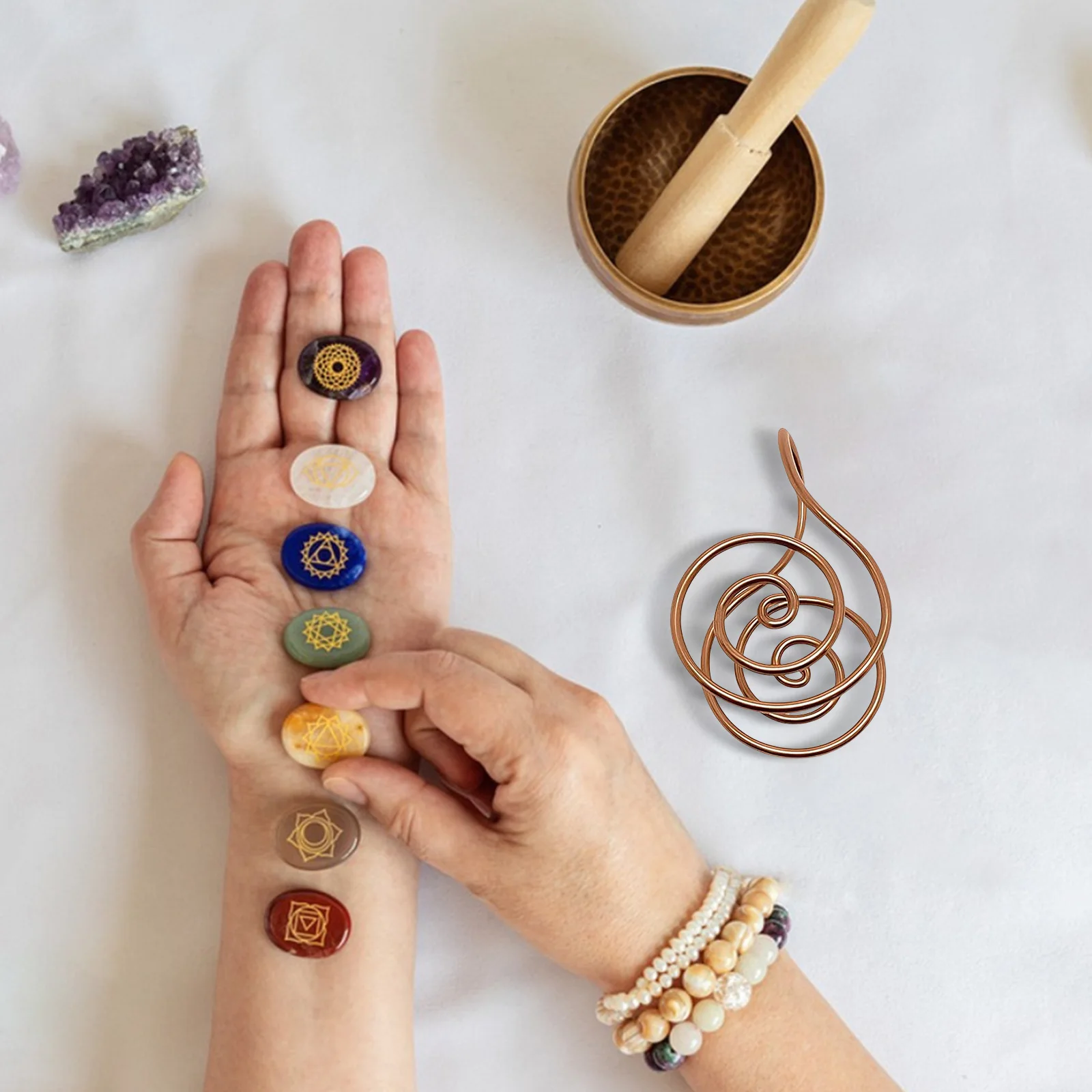 Adjustable Copper Palm Ring Handmade Jewelry Accessories Reiki Energy Spiral Hand Ring Portable Spiral Palm For Crystal Work