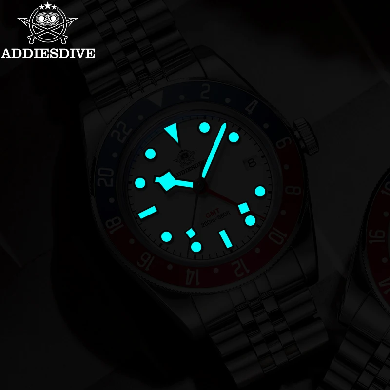 ADDIESDIVE 39mm Men Luxury Watch Bubble Mirror Glass 20Bar Waterproof BGW9 Super Luminous GMT Watch Quartz Watches Reloj Hombre