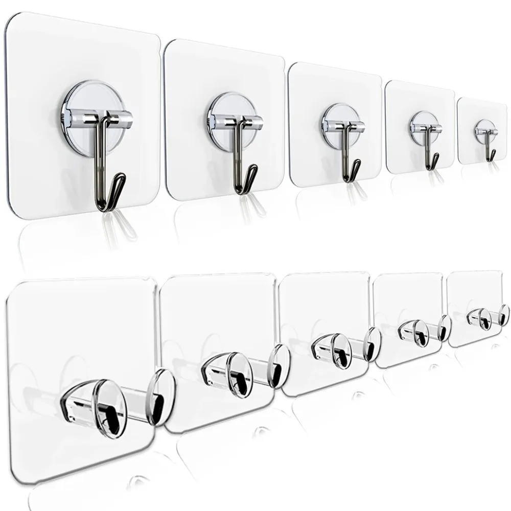 

Transparent Steel Strong Adhesive Hooks Storage Hanger for Kitchen Bathroom Door Wall Sticky Hanging Hook Plug Socket Holder