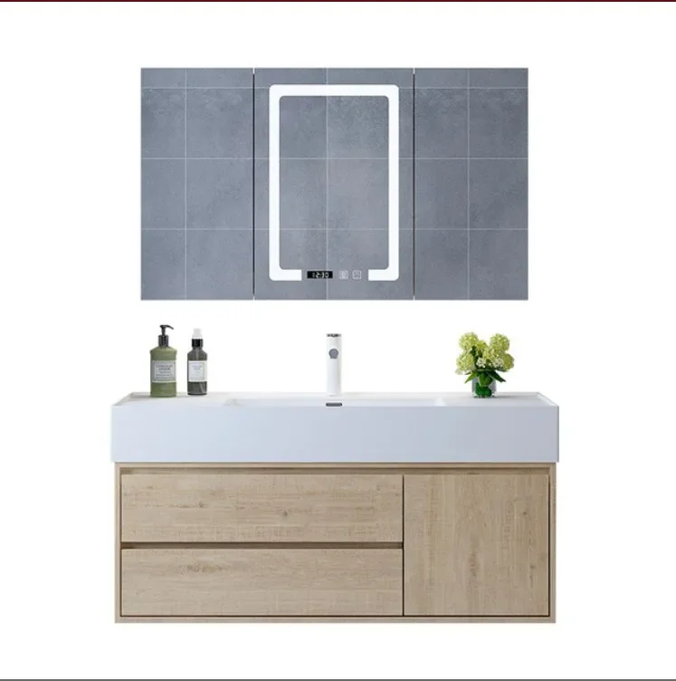 Italian Design Sanitary Ware Wall Mounted Mirrored Bathroom Vanity Cabinets With LED Mirror