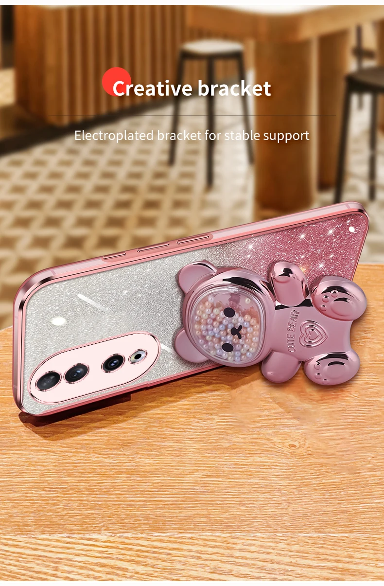 Honor90 Quicksand Bear support à paillettes coque de téléphone pour Huawei Honor 50 90 60 s 30 20 Lite housse de support Nova 10 11 Pro_voghion.com