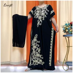 2023 Latest Arrival Kaftan Ice Silk Fabric Embroidery Process Long Loose Dress Muslim African Women Dress Islamic Clothing