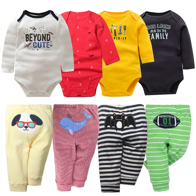 Baby Clothing Set expensive 2022 Cotton Newborn Baby Sets 4pcs Baby Bodysuits+4pcs Baby Pants Boys Baby Clothing Sets Full Sleeve Baby Girl Clothes Cartoon sun baby clothing set