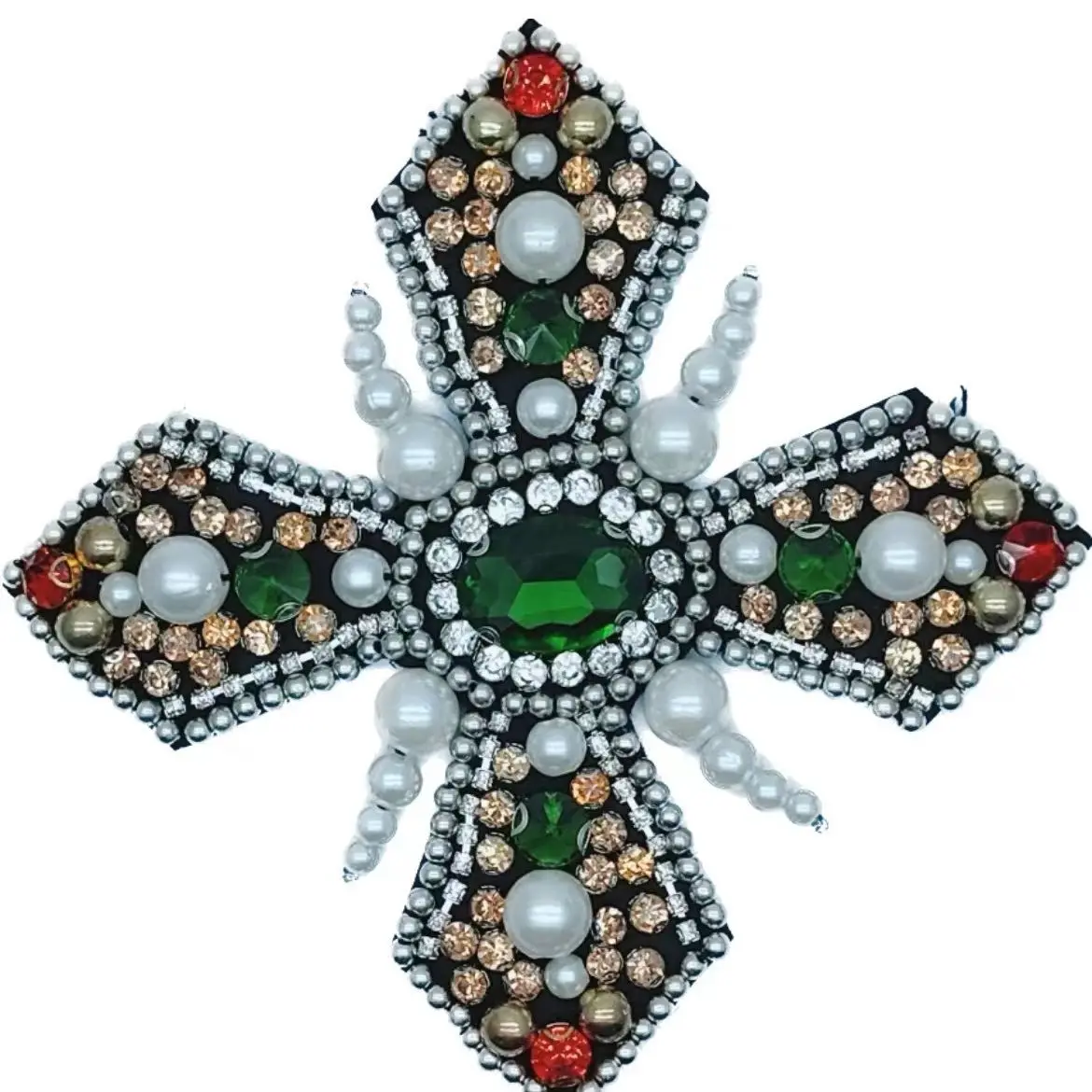 1pcs Handmade bead sewing crystal glass diamond cross fabric stickers DIY clothing accessories patch fabric stickers