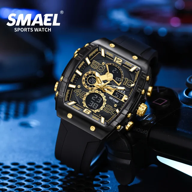SMAEL 8109 New Men's Watch Multifunctional Sports 50M Waterproof Dual Display LED Night Light Leisure Student Electronic Watch 2