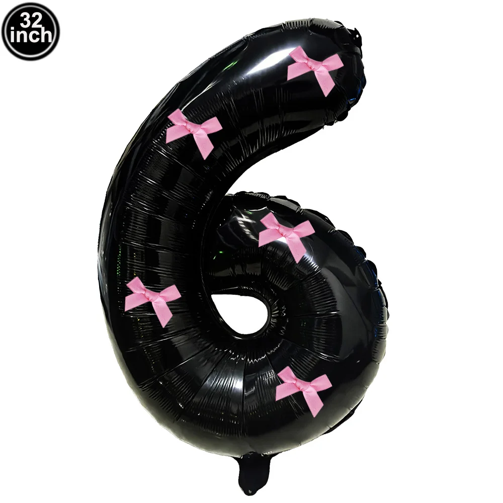 32 Blue, Pink, and Black Number Balloons with Ribbon Bows