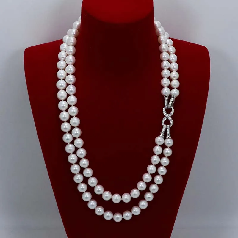 

Selected 8-9mm Pearl Necklace Female S925 Silver Removable Gift for Mom and Girlfriend 17 inch 19inch/ 43cm+48cm