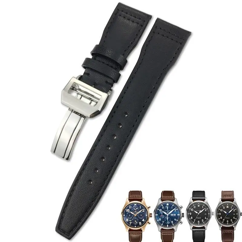 SCHIK 20mm 21mm 22mm Calfskin Leather WatchBands For IWC Mark LE PETIT PRINCE IW327004 IW377714 Big PILOT Accessories Folding