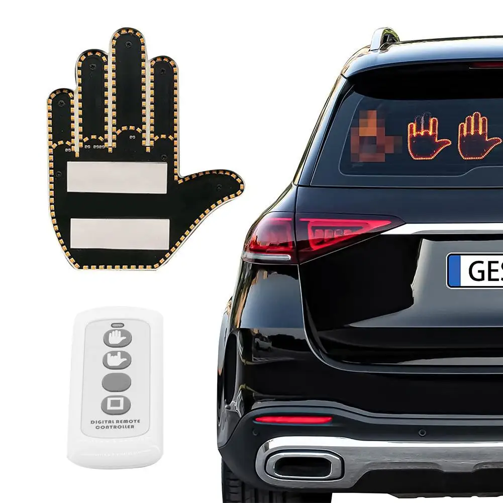 Funny Car Finger Light Road Rage Signs Gesture Hand Lamp Sticker