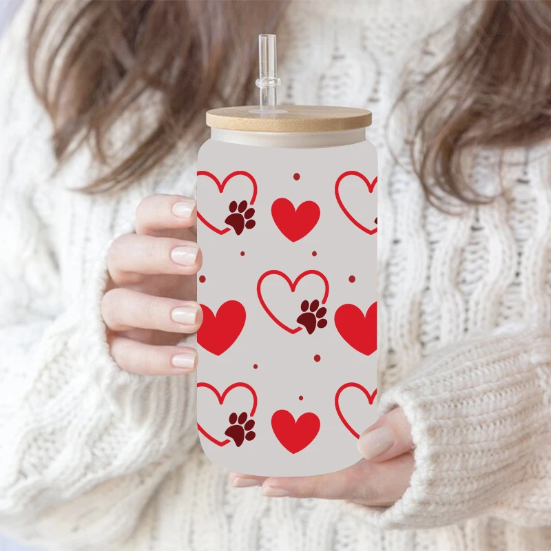 UV DTF Transfer Sticker Valentine Heart 16oz Libbey Glasses Wraps Bottles Cup Can DIY Waterproof Decals D2677 dtf transfer sticker