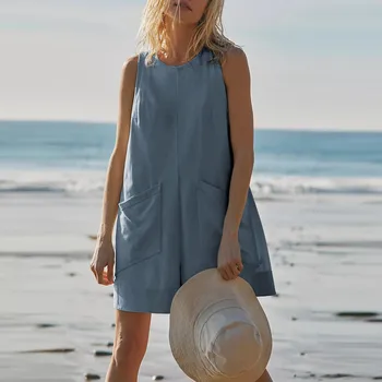 Women'S Clothing Sales Rompers Stretchy Summer Sleeveless Shorts Jumpsuits With Pockets Jumpsuits Harem Ropa De Mujer Ofertas 1