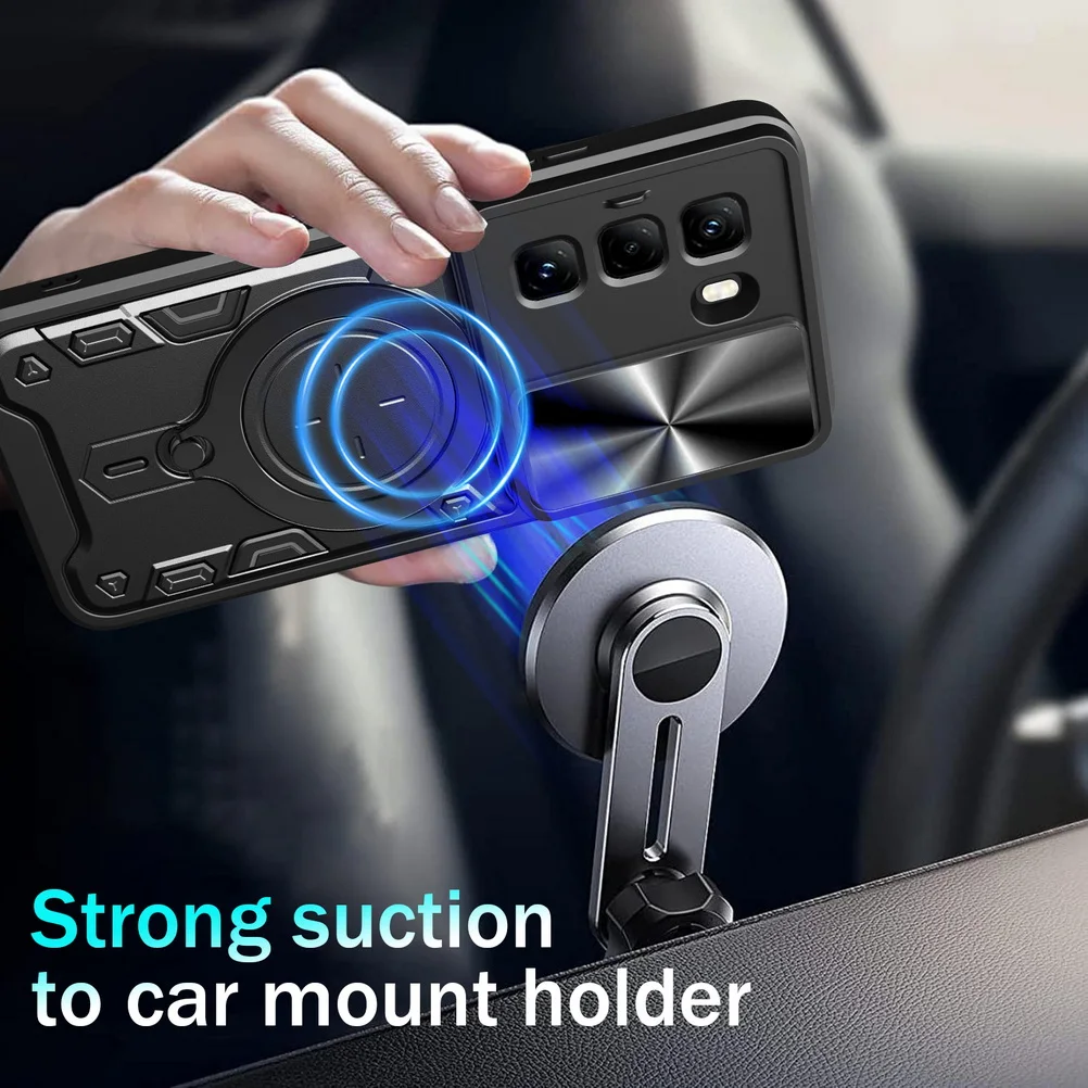 Enhanced Metal Ring Holder Magnet Car Mount Case with Rotating Cover