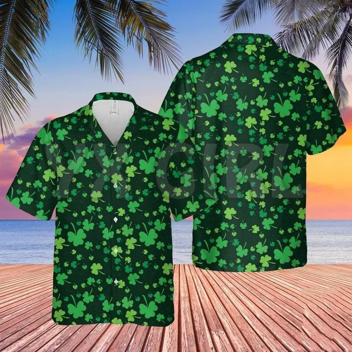 

Summer Simple Shamrock Saint Patrick's Day Green 3D Printed Hawaiian Shirt Men's For Women's Harajuku Casual Shirt Unisex