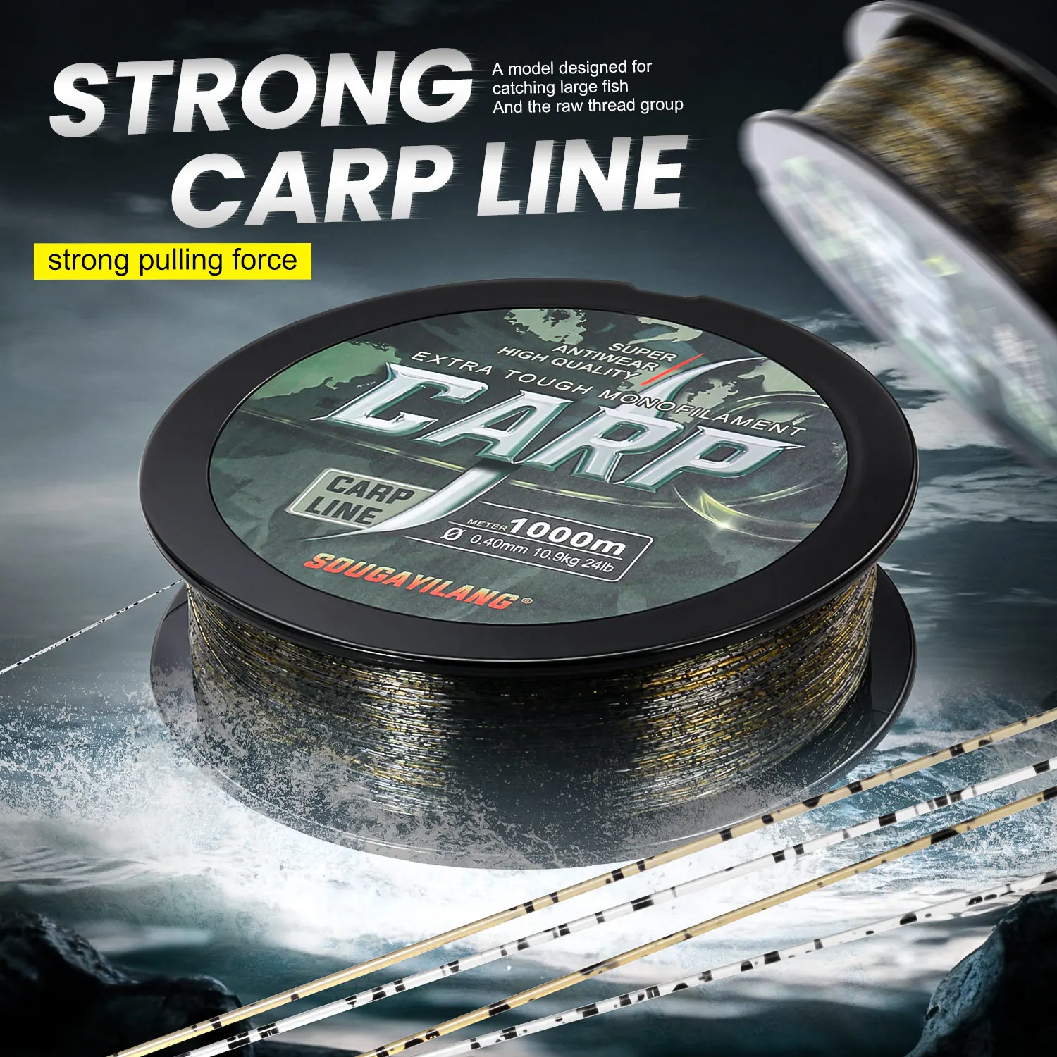 Sougayilang Karpfen-Angelschnur, 1000 m, Nylon-Monofilamentschnur, 14–24 lb, maximale Zugkraft, leistungsstarke Nylonschnur zum Karpfenangeln – Detail 6