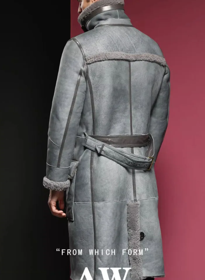 Trench manteau maxi long homme en cuir d'agneau noir modèle Marlon